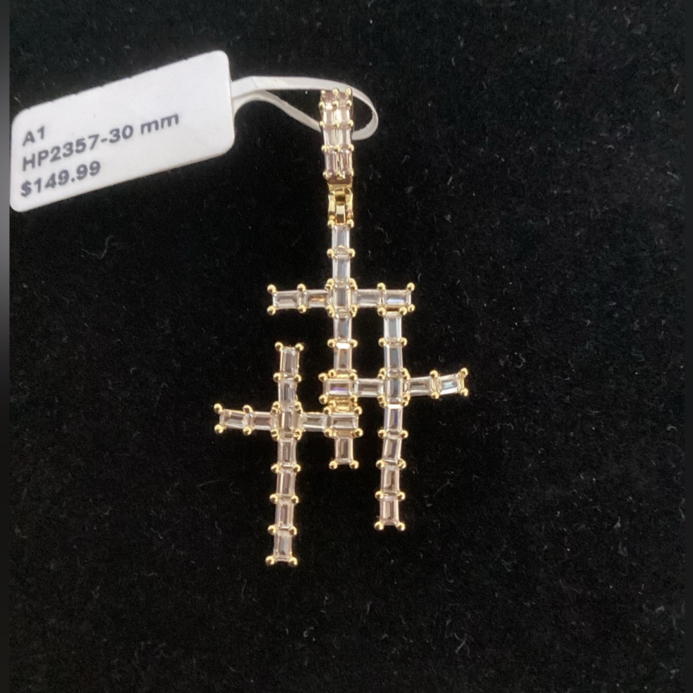 Triple Cross Designer Pendant 14 Gold Finish